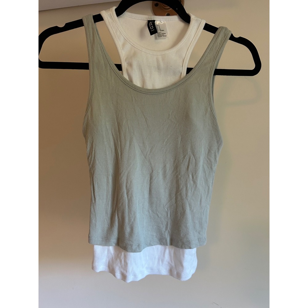 Ribbed Tank Top H&M Divided Sage‎ Green and White Layered Sleeveless  S